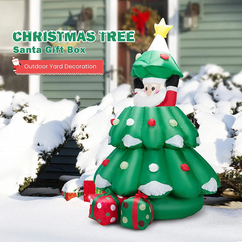 6ft Inflatable LED Lighted Christmas Tree with Pop up Santa and 2 Gift Boxes B327633