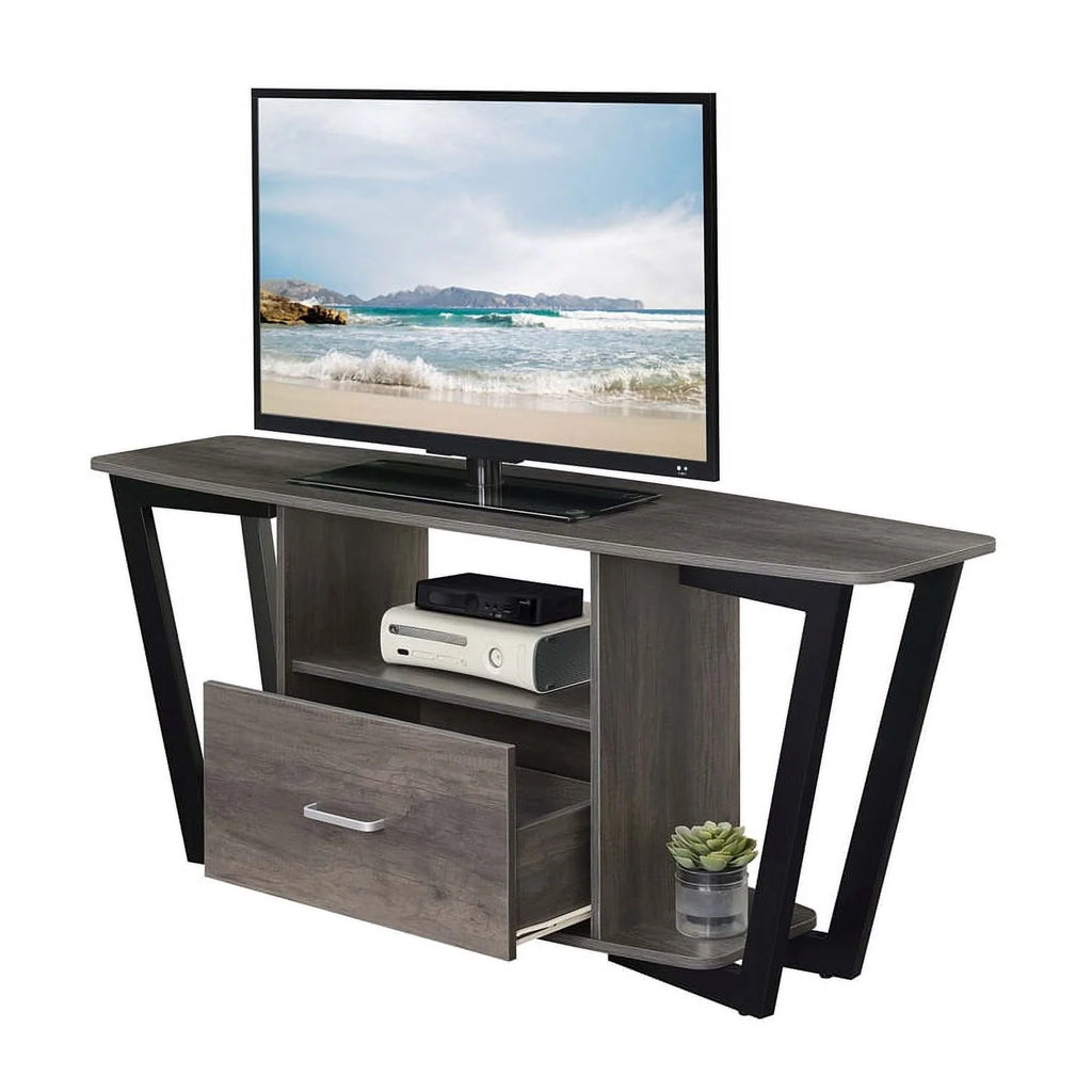 60-inch One-Drawer TV Stand with Shelves Gray Wood Finish P503398