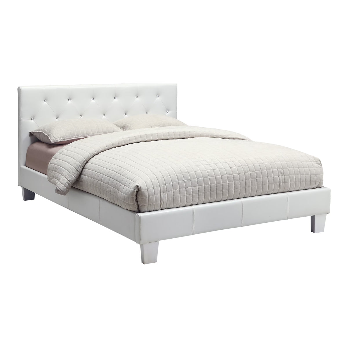 White Faux Leather Upholstered Full Bed with Tufted Headboard H788