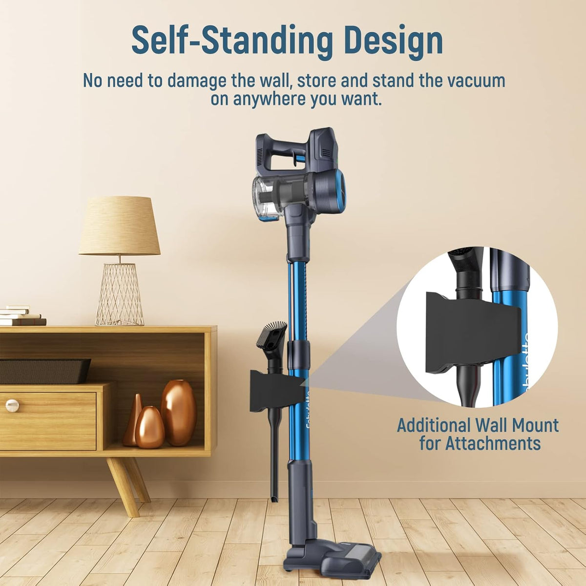 Cordless Stick Vacuum Cleaner, 24Kpa 250W, 6-in-1 Rechargeable, 45 Min Runtime, Blue X387419
