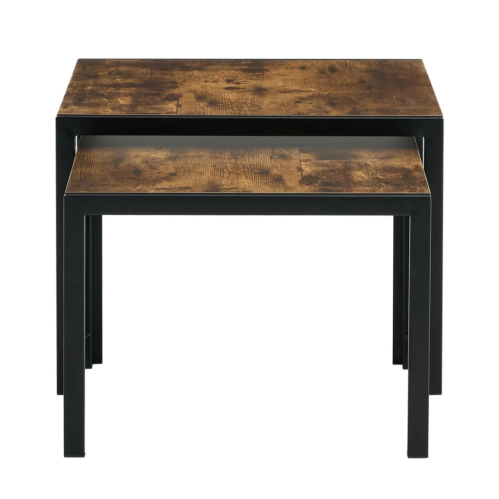 Square Nesting Coffee Table Set of 2 Wood Finish Metal Frame S201567