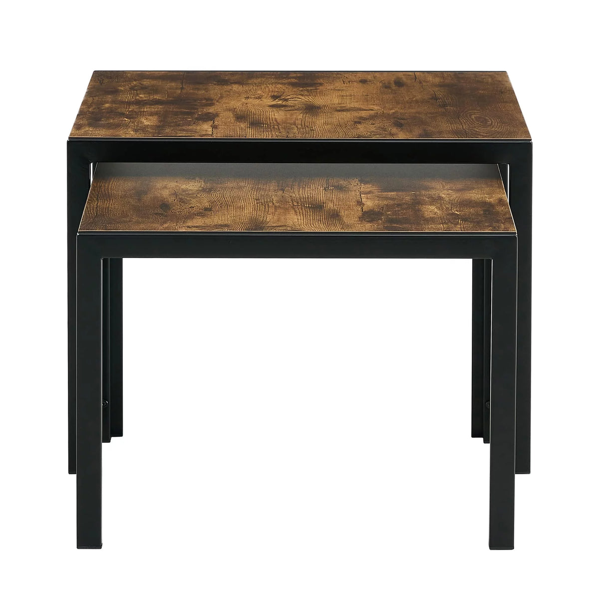Square Nesting Coffee Table Set of 2 Wood Finish Metal Frame S201567