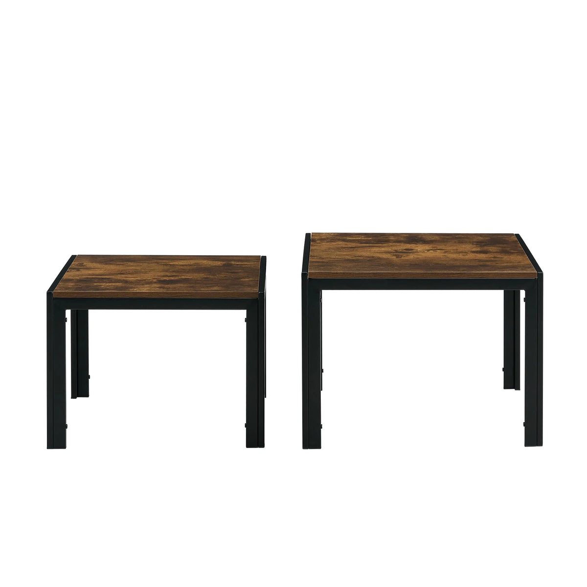 Square Nesting Coffee Table Set of 2 Wood Finish Metal Frame S201567