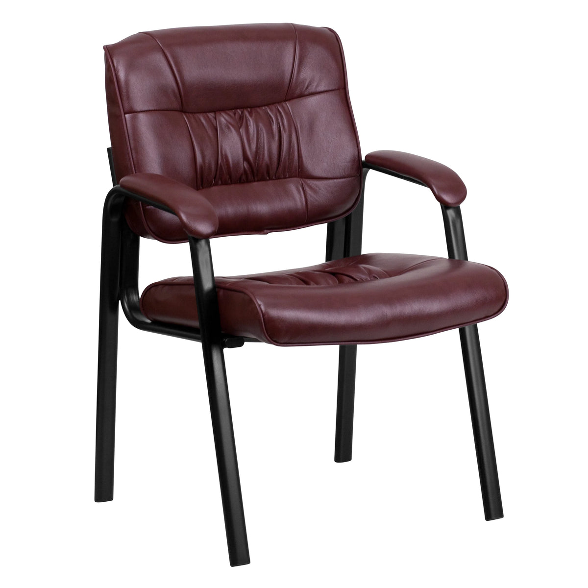 Burgundy LeatherSoft Executive Side Reception Chair with Black Metal Frame H838759