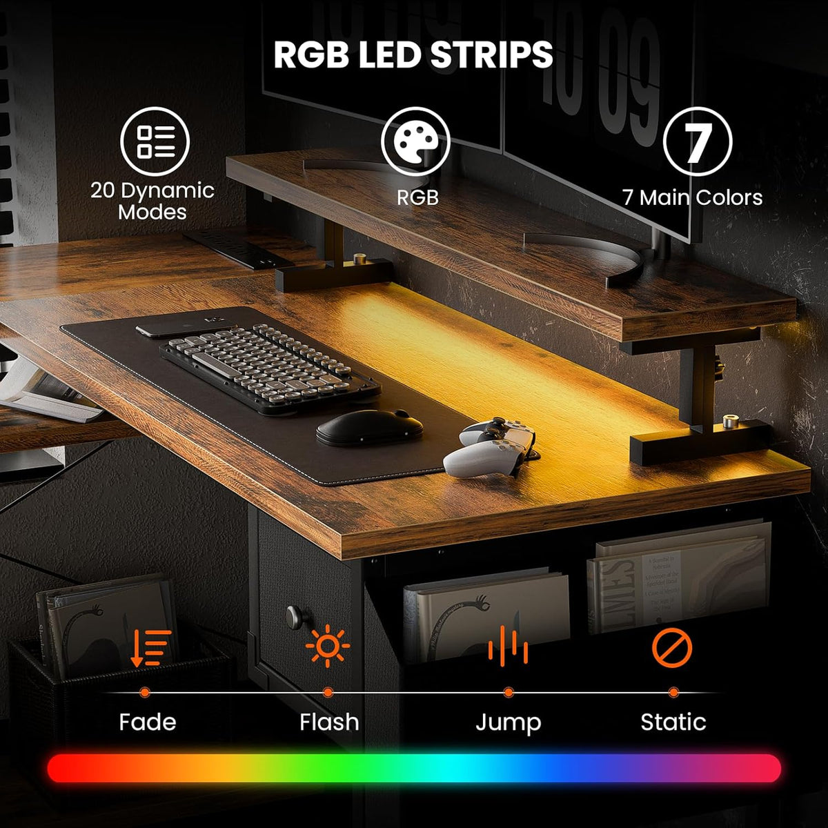 47 Inch L Shaped Computer Desk with RGB Lights Z4251