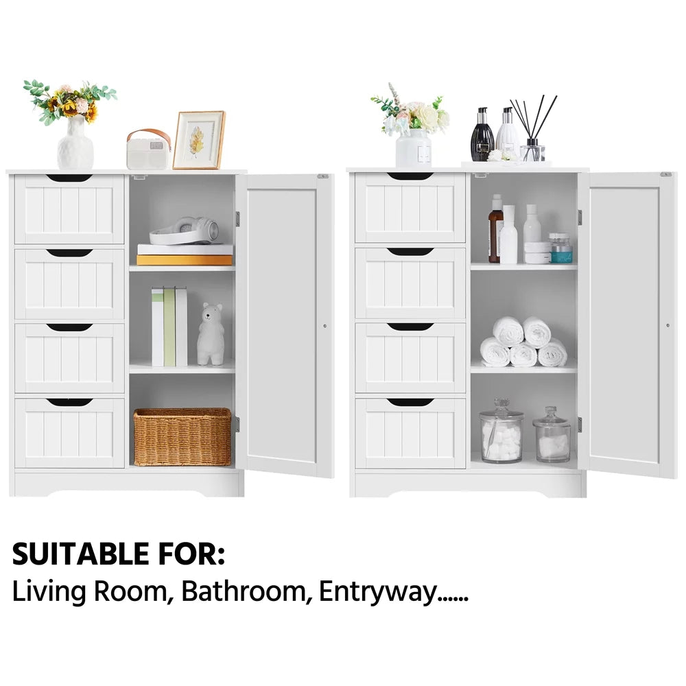 White 4 Drawer Wooden Bathroom Floor Cabinet T850