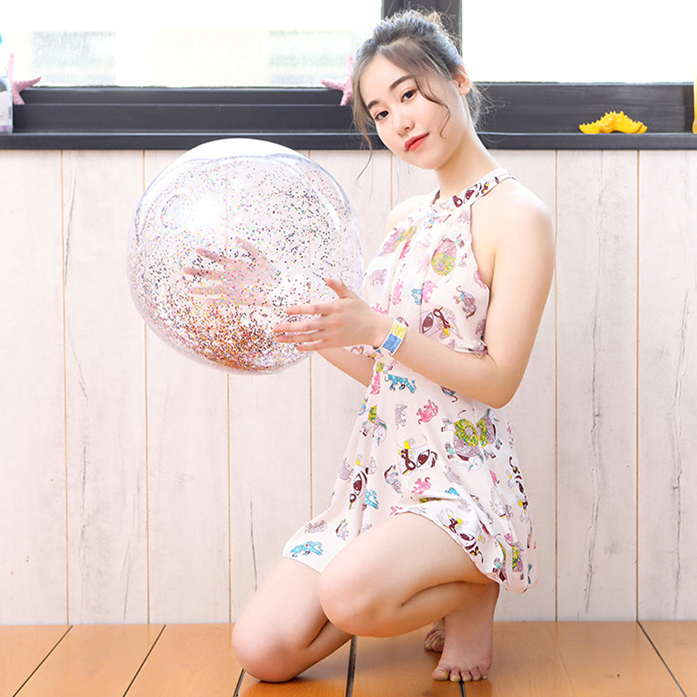 4pcs Glitter Sequin Beach Balls Round Transparent PVC Inflatable Ball Toys with Pumps O477