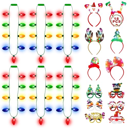 Light Up Christmas Necklace Headband Glasses Set Y82387