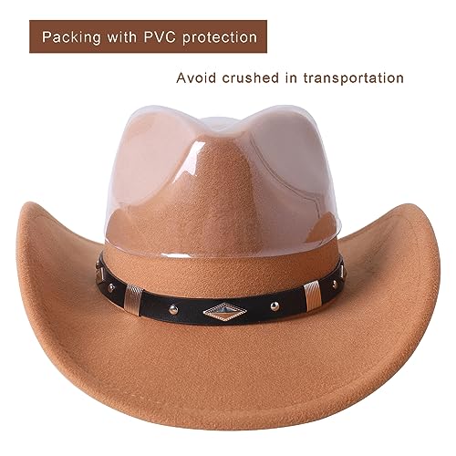 Felt Wide Brim Western Cowboy Hat with Belt Buckle N597