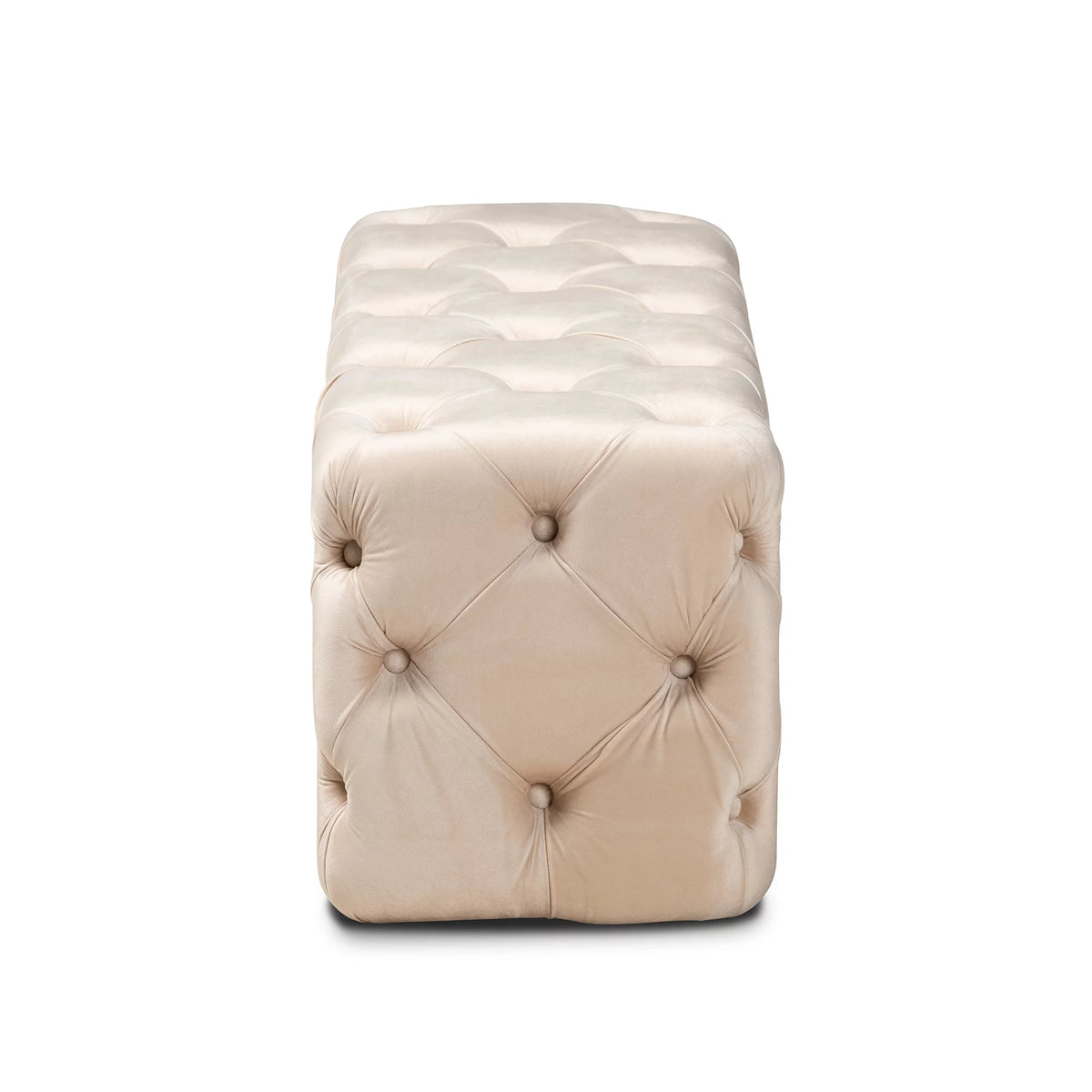 Beige Velvet Button Tufted Bench Ottoman Y2496