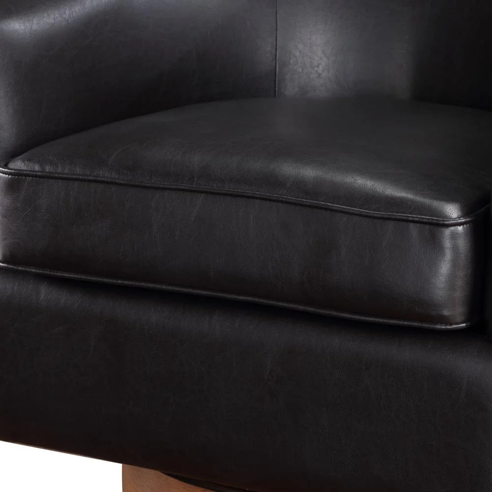 Brown Faux Leather Wood Base Swivel Chair F500