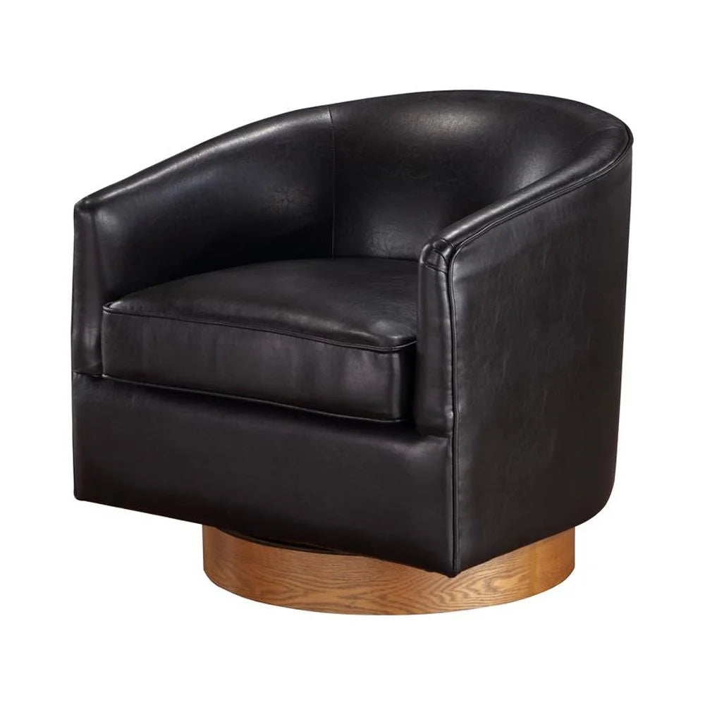 Brown Faux Leather Wood Base Swivel Chair F500