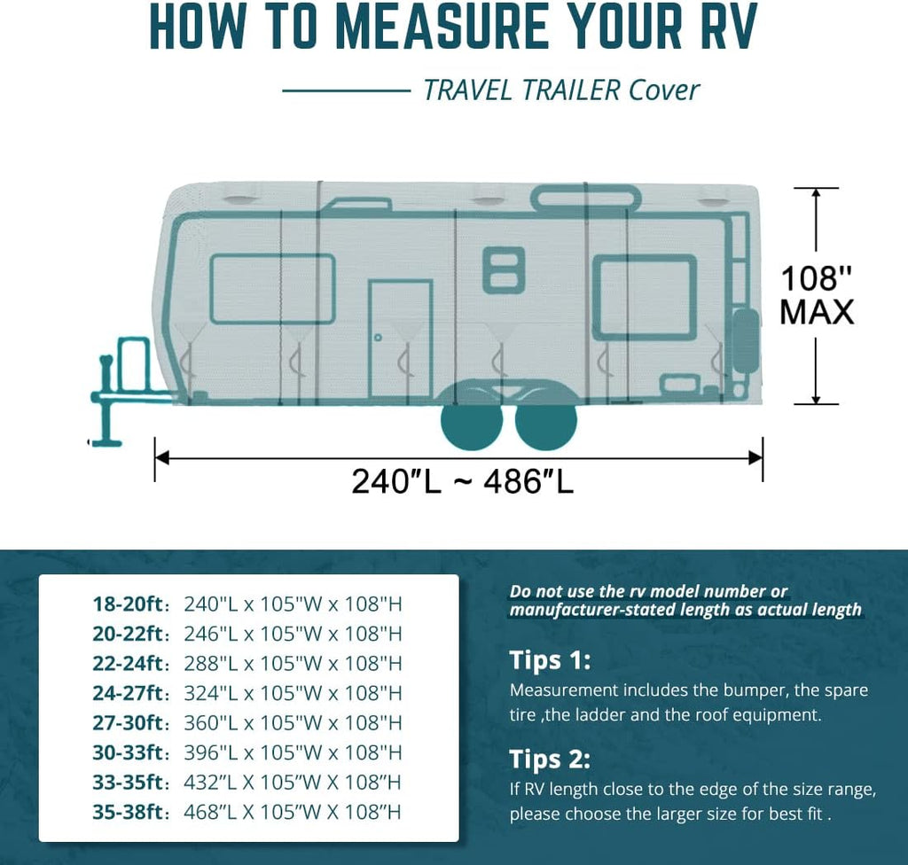 Extra-Thick 5 Layers Anti-UV Travel Trailer RV Cover with 2 Straps & 4 Tire Covers B287282