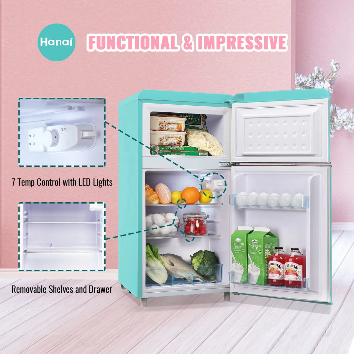 3.5 Cu.ft Blue Mini Fridge with Freezer Z637236