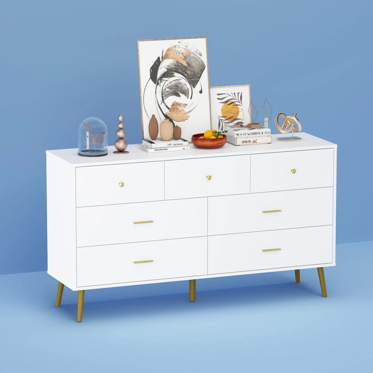 White Double Dresser Chest of Drawer Storage Organizer H75819