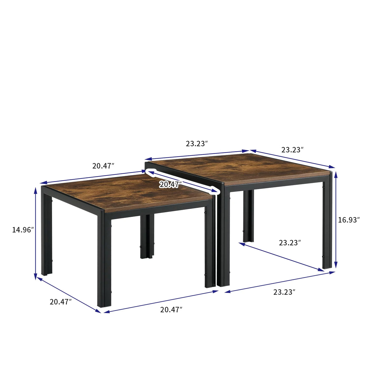 Square Nesting Coffee Table Set of 2 Wood Finish Metal Frame S201567