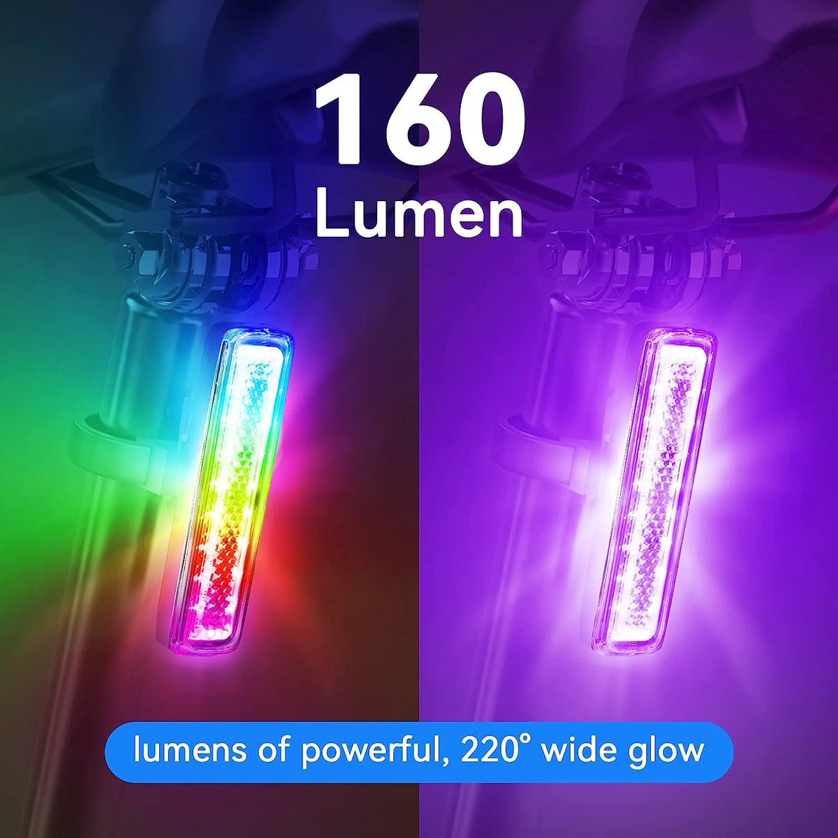 USB-C Rechargeable LED Bicycle Rear Light, Waterproof, 7 Colors 14 Modes C164935