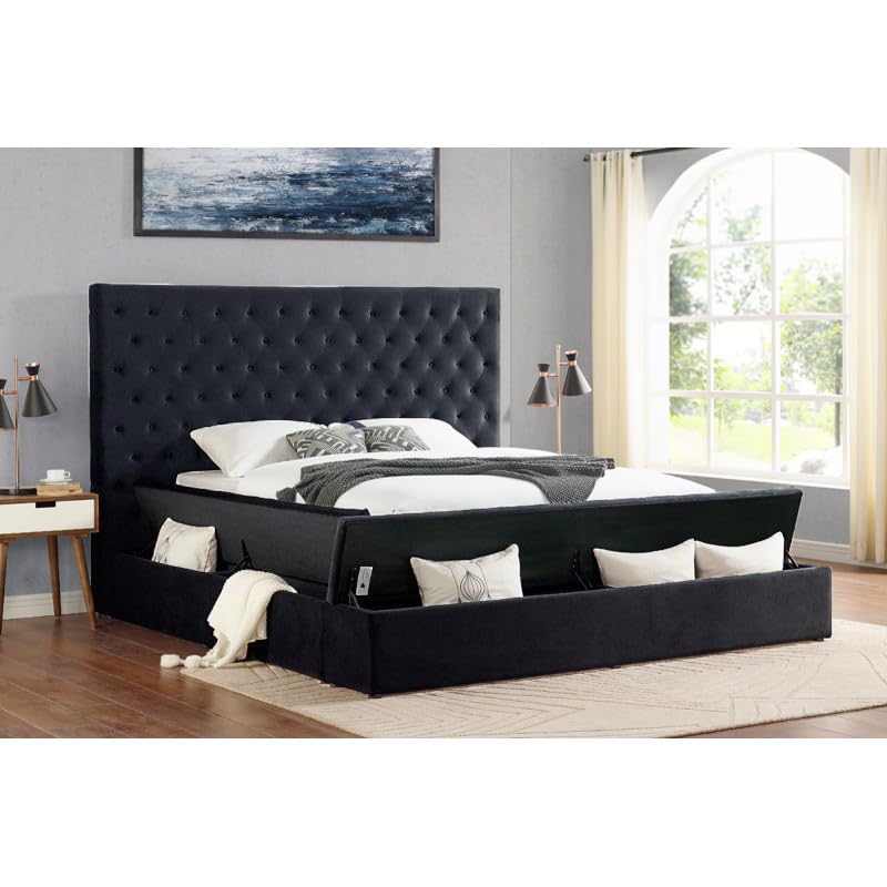 Cream Eastern King Velvet Tufted Storage Bed O133