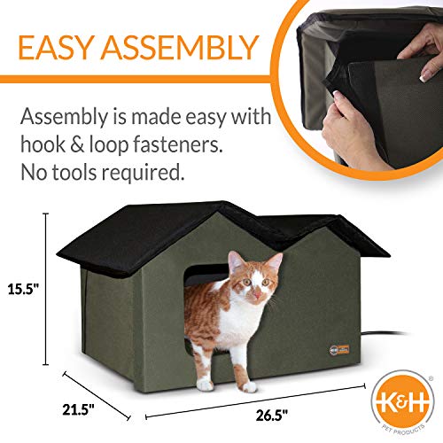 Outdoor Heated Cat House Olive 26.5 X 21.5 X 15.5 Inches X685