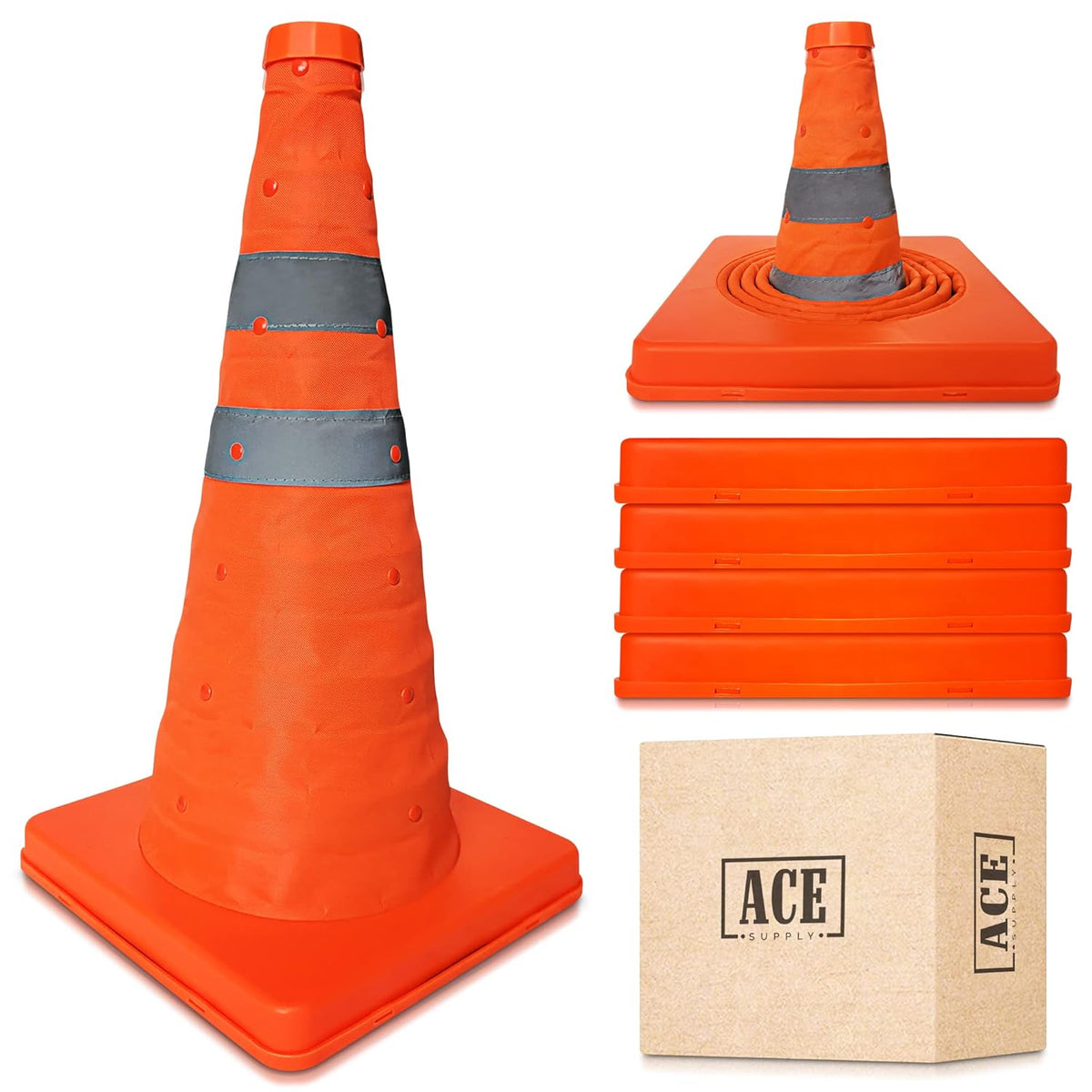 Collapsible Orange Traffic Cones 18 Inch 24 Pack U662
