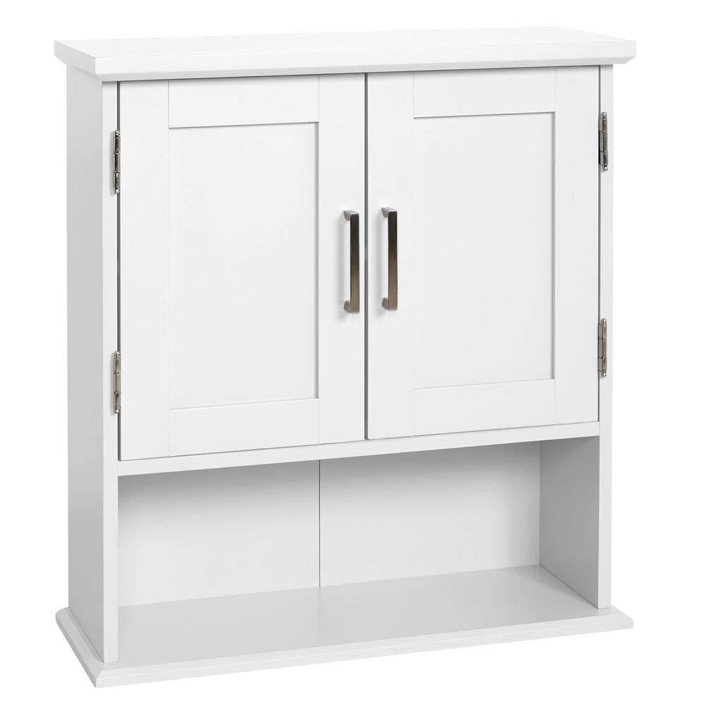 White Wall Cabinet with Open Shelf A542