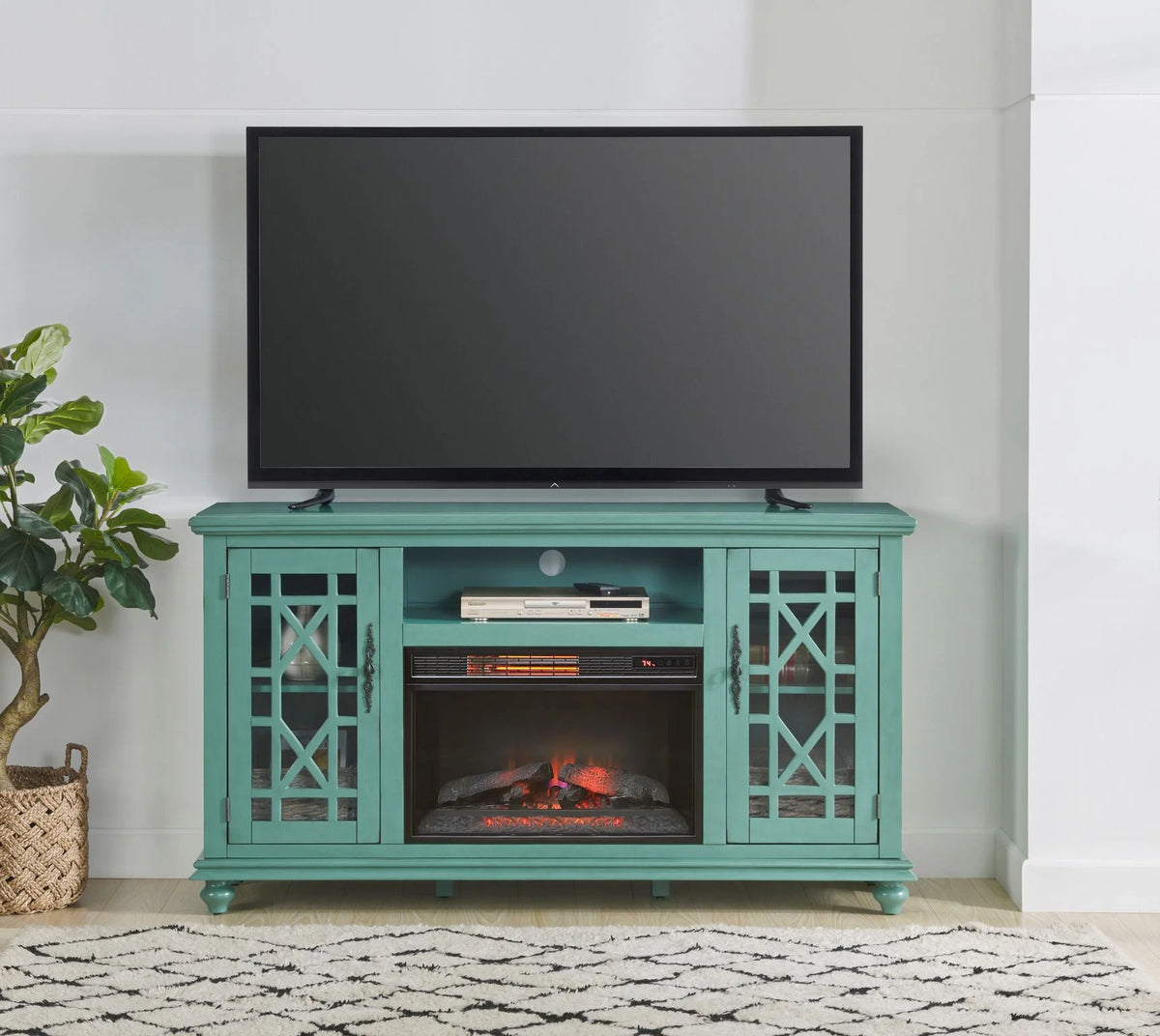 Antique Teal TV Stand with Fireplace E758133