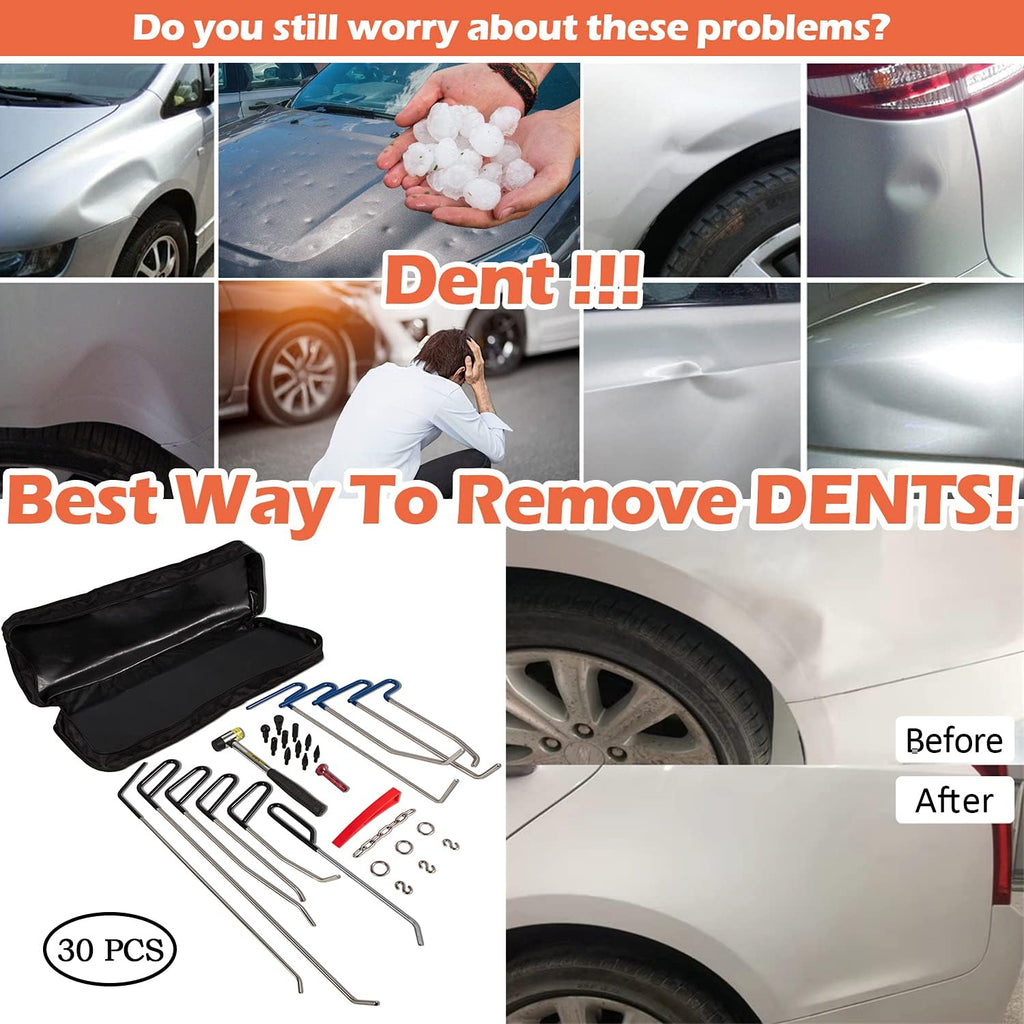 30Pcs Paintless Dent Repair Tools Kit Dent Removal Rods Set D836581