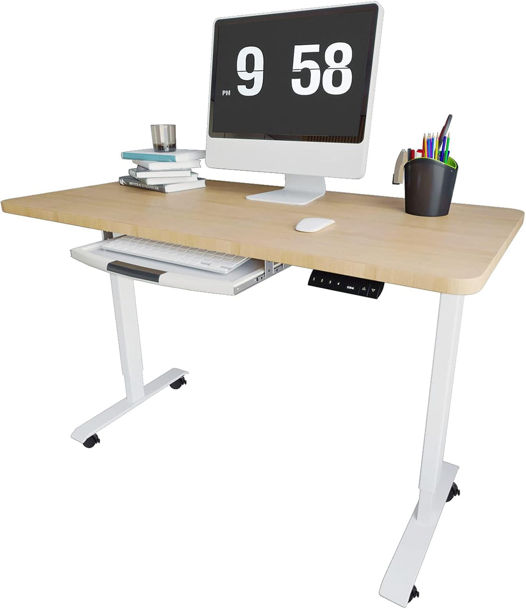 Electric Height Adjustable Standing Desk, 48x24 Inches, Black Steel Frame, Rustic Brown Top N88814
