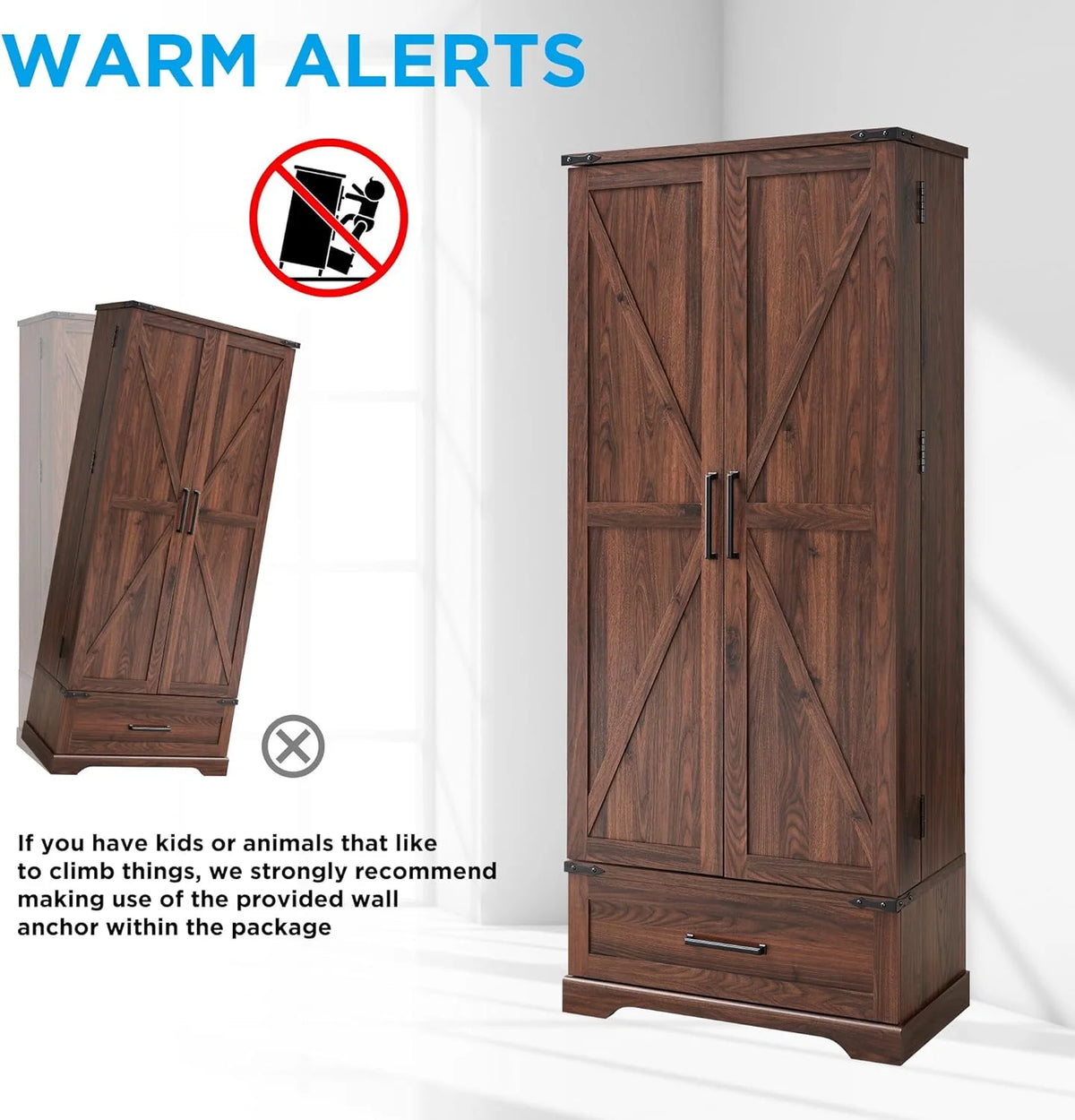 Brown 72" Tall Wood Kitchen Pantry Cabinet with 2 Doors J7944