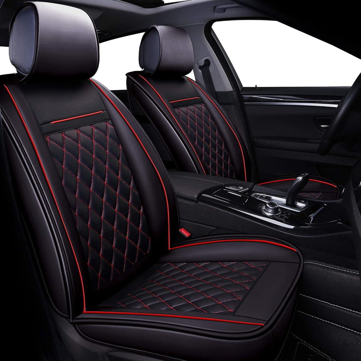 Black Red 2 pcs Car Seat Covers C25632