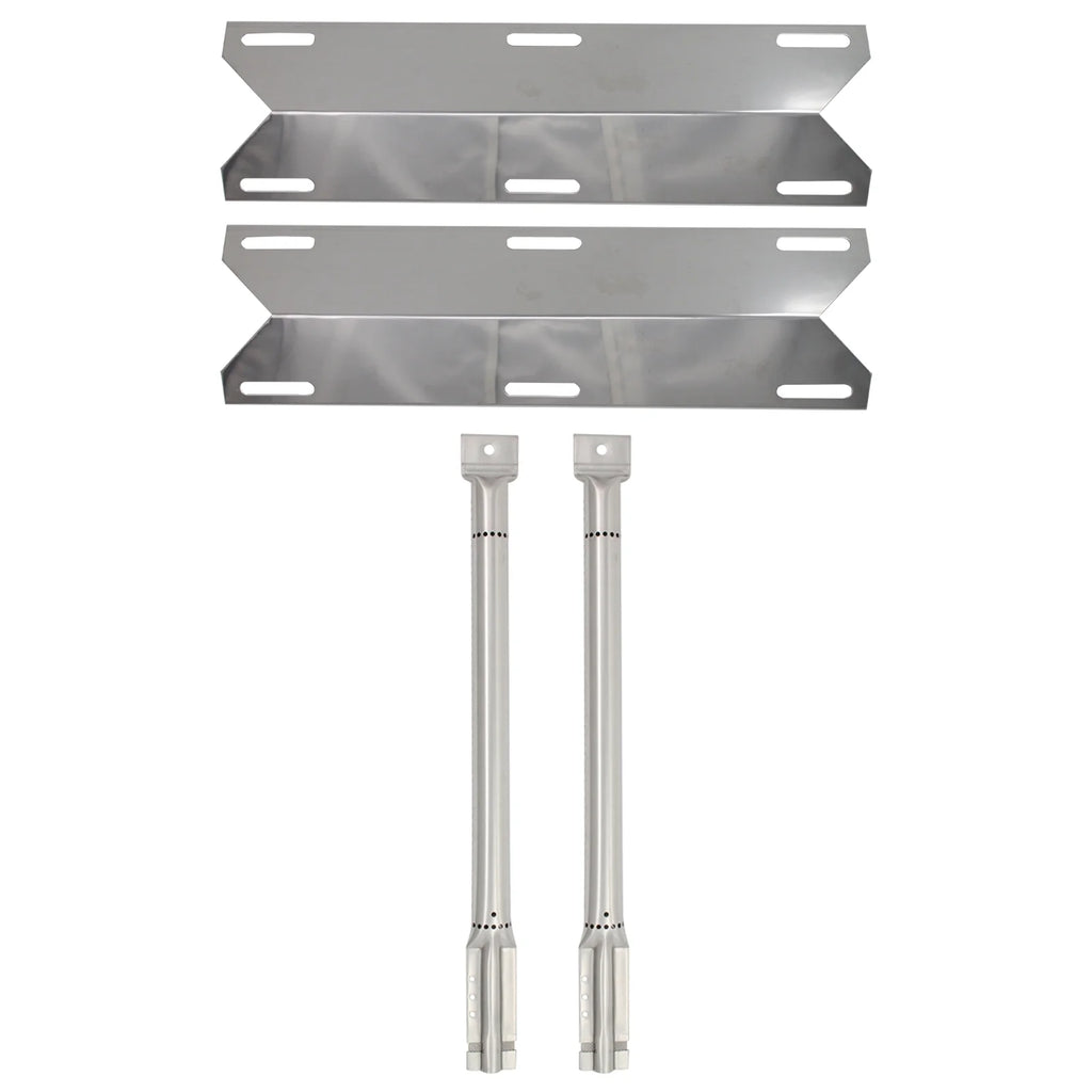 2-Pack Stainless Steel BBQ Gas Grill Tube Burner & Heat Shield Plate Replacement Parts N24073