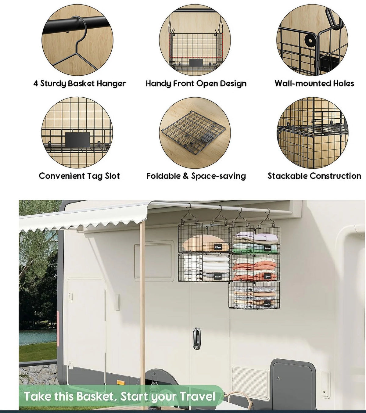 5 Tiers Hanging Closet Shelves Organizer with S Hooks H38358