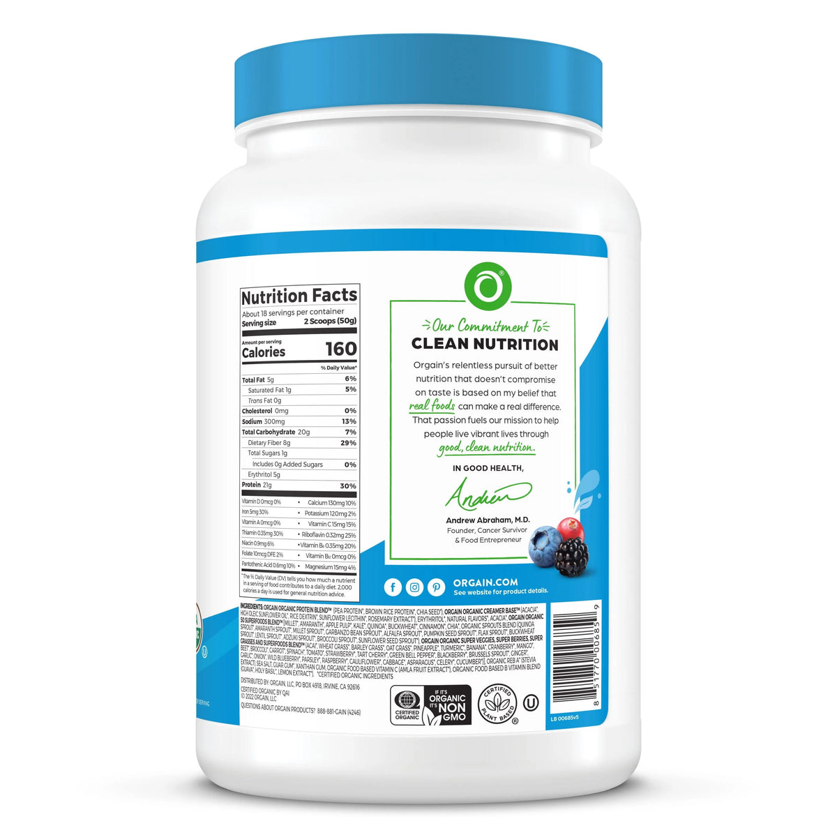 Organic Plant Based Protein Superfoods Powder Vanilla Bean 2.02 lb X591349