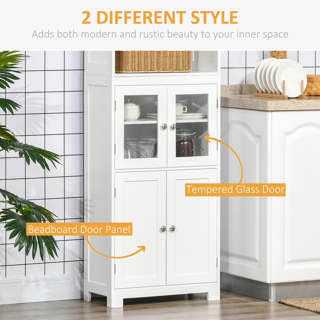 63" White 4-Door Storage Cabinet with Hutch O661
