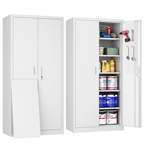 Black Metal Storage Cabinets with Pegboards and Hooks L4547