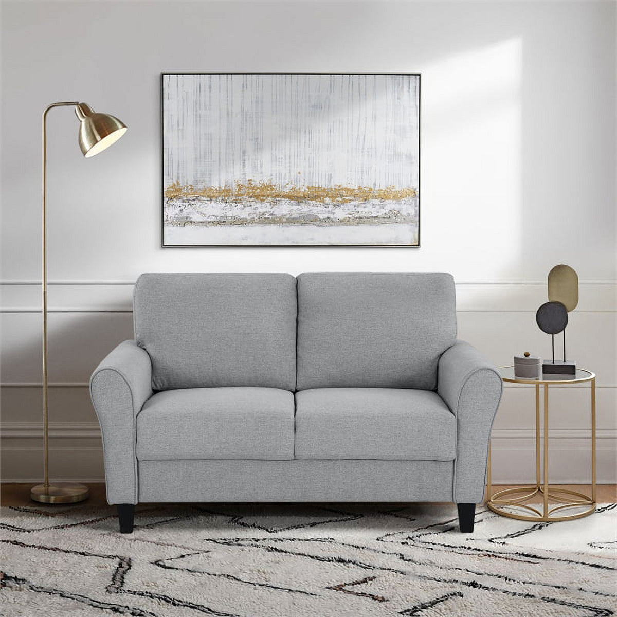 Transitional Solid Wood and Polyester Love Seat in Dark Gray/Black S958865