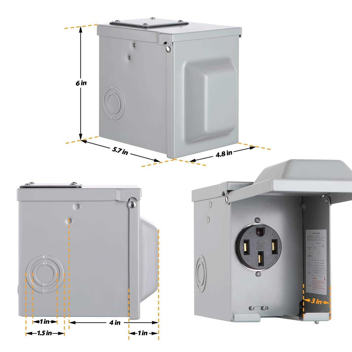 50 Amp 125/250 Volt NEMA 14-50R Weatherproof RV Power Outlet Box Q68167