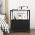 Black Wooden Nightstand with Storage Cabinet and Open Shelves Y15749