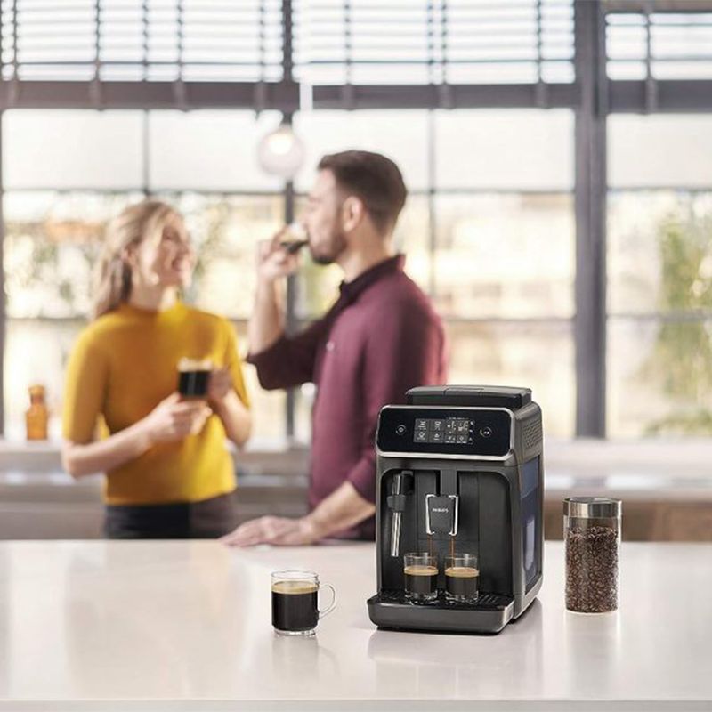 Black fully automatic espresso machine with milk frother S180942