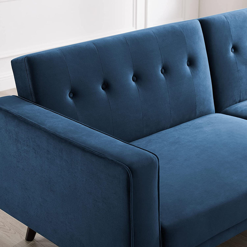 Deep Blue Velvet Futon Sofa Bed with Tapered Legs X58987