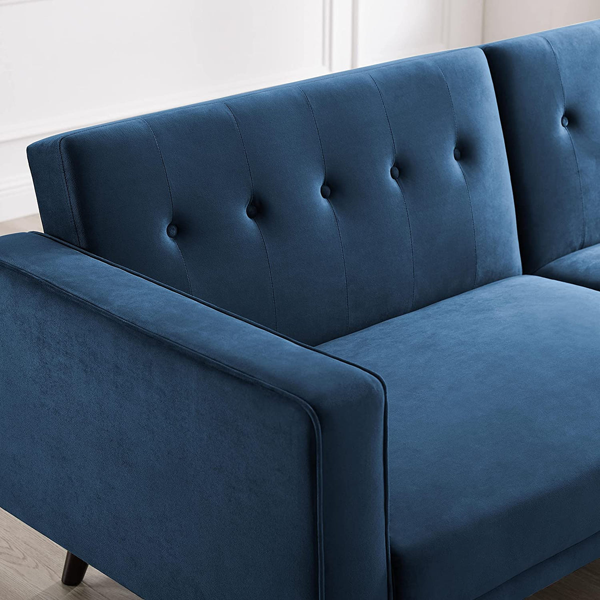 Deep Blue Velvet Futon Sofa Bed with Tapered Legs X58987