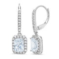 Emerald Cut Halo Drop Dangle Earrings Lever Back Z4725