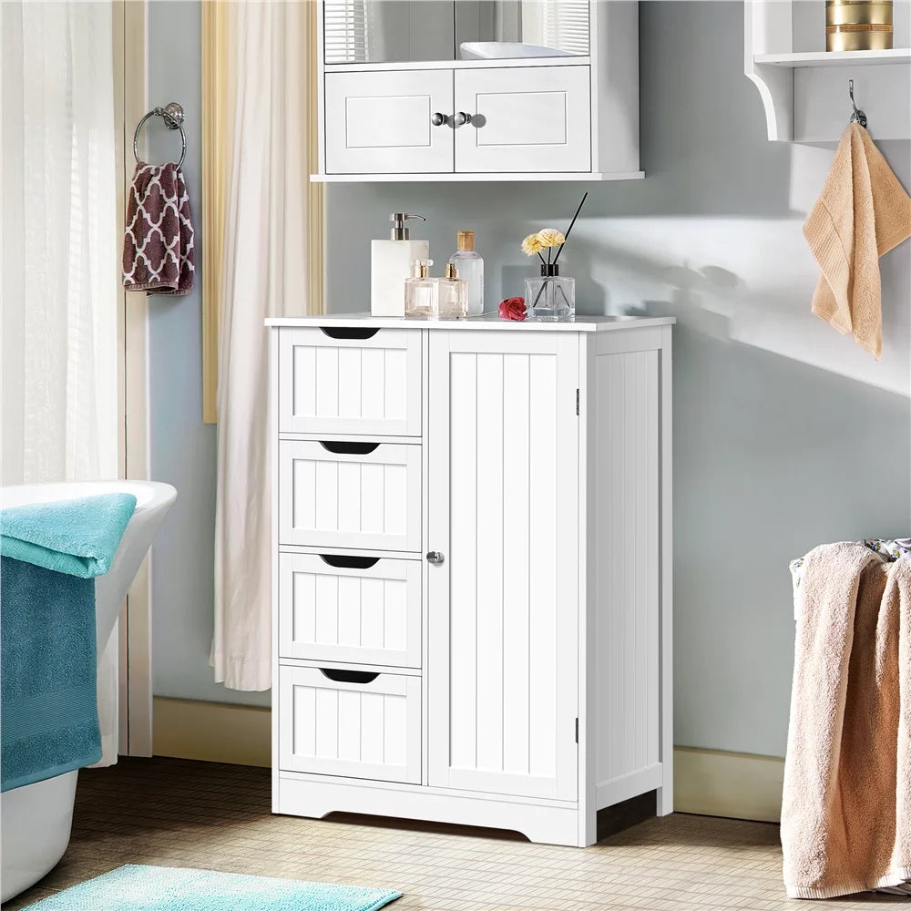 White 4 Drawer Wooden Bathroom Floor Cabinet T850
