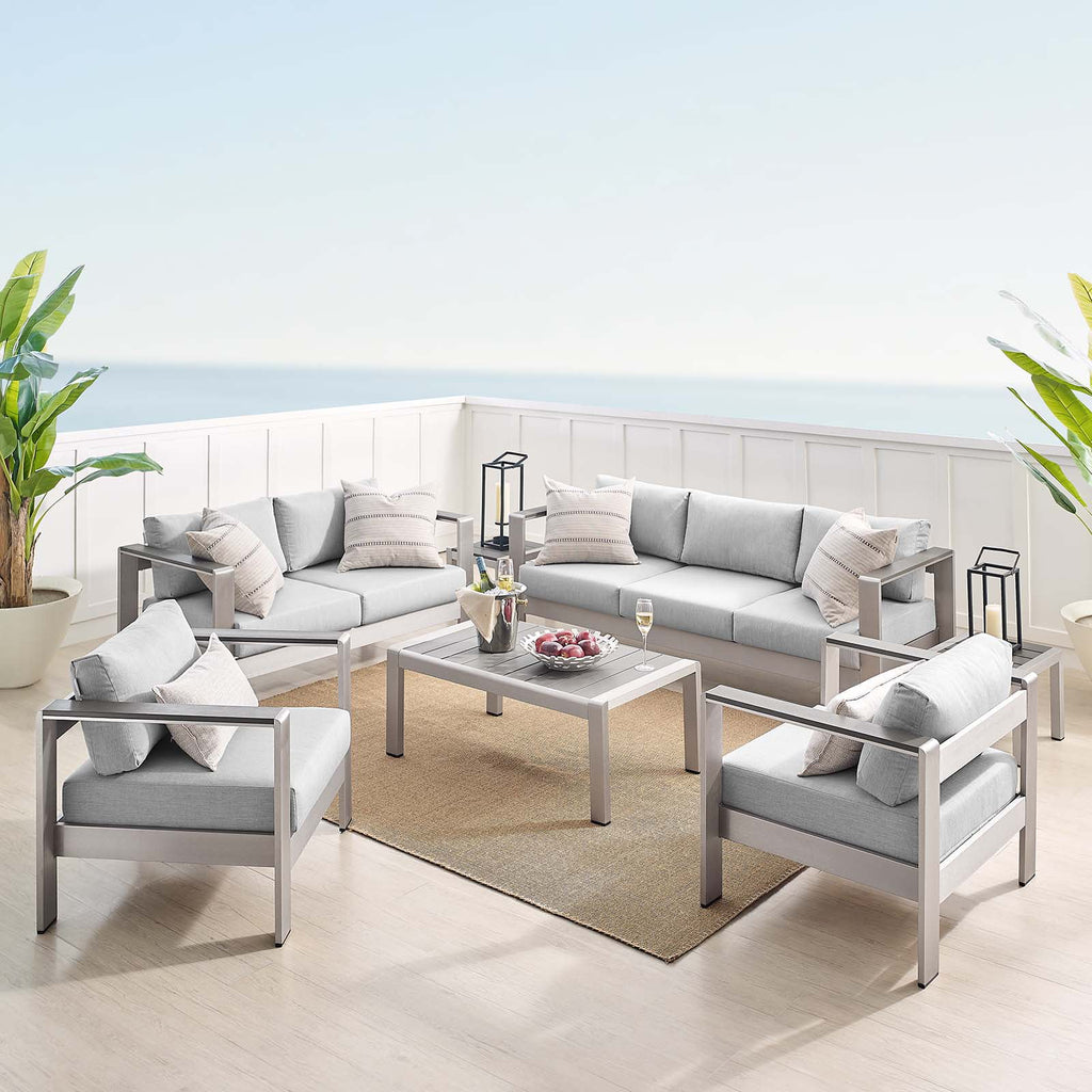 Silver Grey Modern Outdoor Sectional Sofa Chair Table Set L347