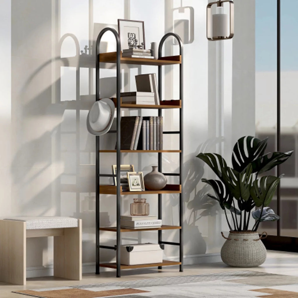 70.8 Inch Tall 6-tier Bookshelf with Round Top Frame R770542