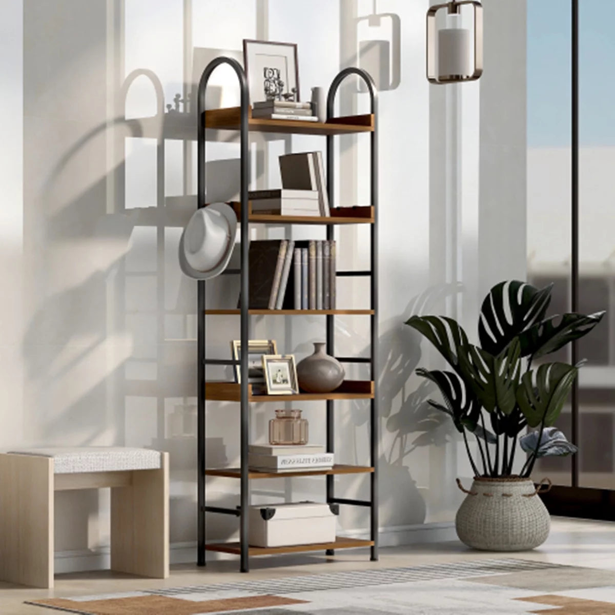 70.8 Inch Tall 6-tier Bookshelf with Round Top Frame R770542