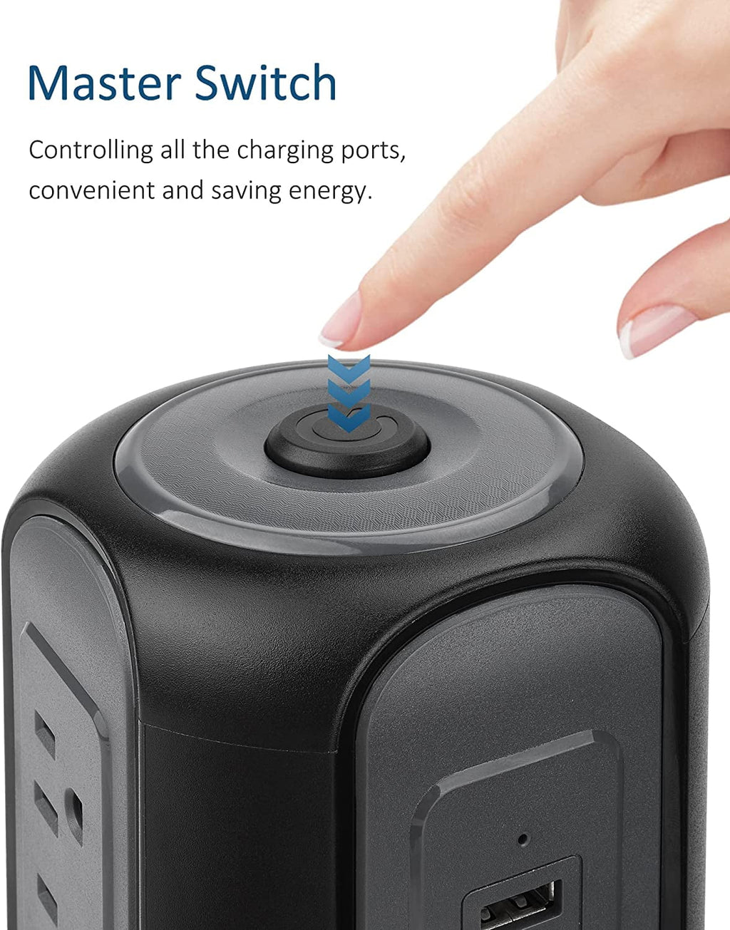 Black Surge Protector Power Strip Tower 9 Outlets 4 USB Port 10 ft Extension Cord O931