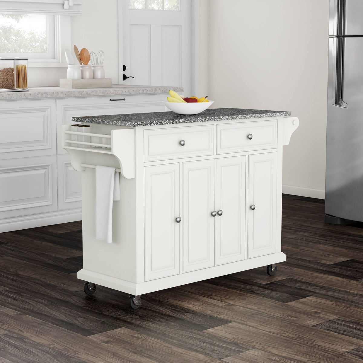 White Wood and Granite Kitchen Cart B560984