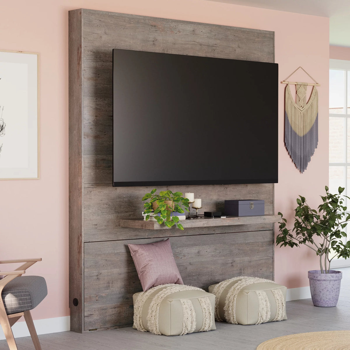 Weathered Wood Finish Entertainment Wall H2366