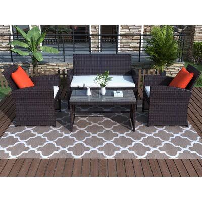 4 Pieces All-Weather Rattan Seating Set Brown P44745